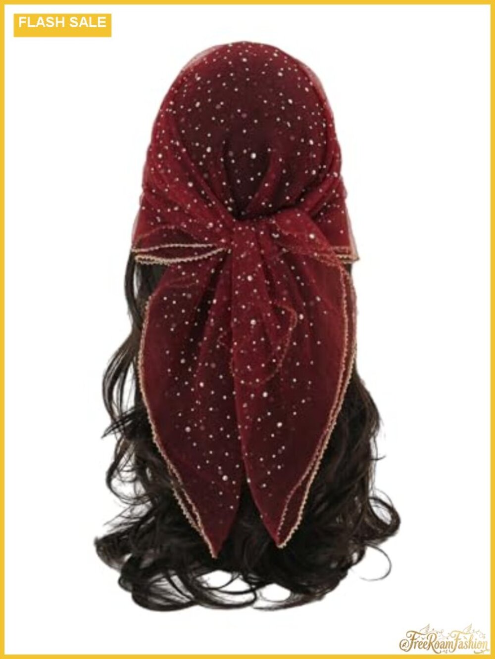 Sequin Mesh Sheer Square Bandana Hair Wrap Scarf Lightweight